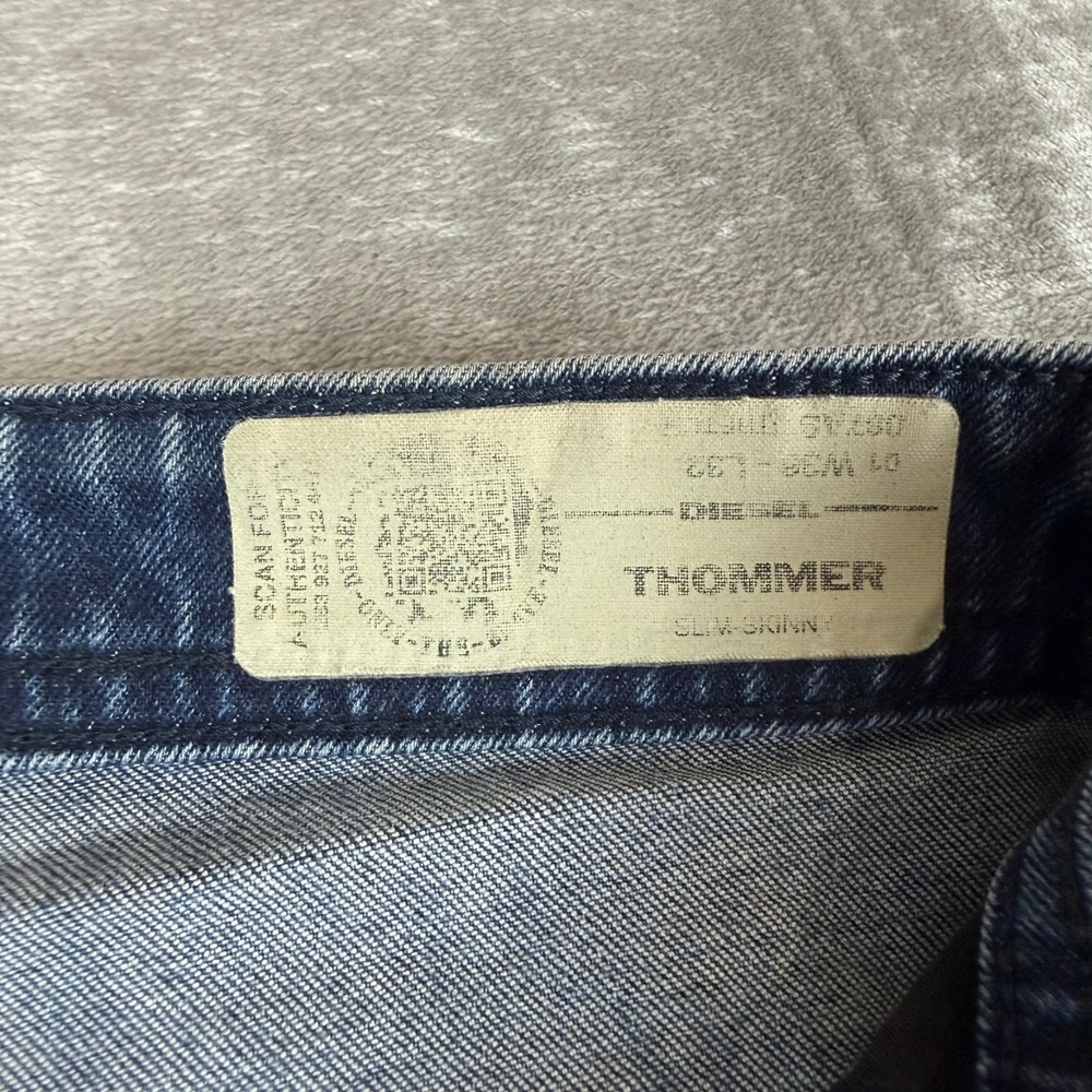 Diesel Thommer Slim Skinny Jeans Mens 36x32 Blue Denim Distressed Stretch - Picture 3 of 9